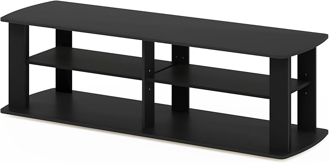 Furinno NELLY TV Stand 3-Tier Entertainment Center with Open Shelves Storage TV Console for TV up to 50 Inch Soft Edges for Living Room Bedroom Black