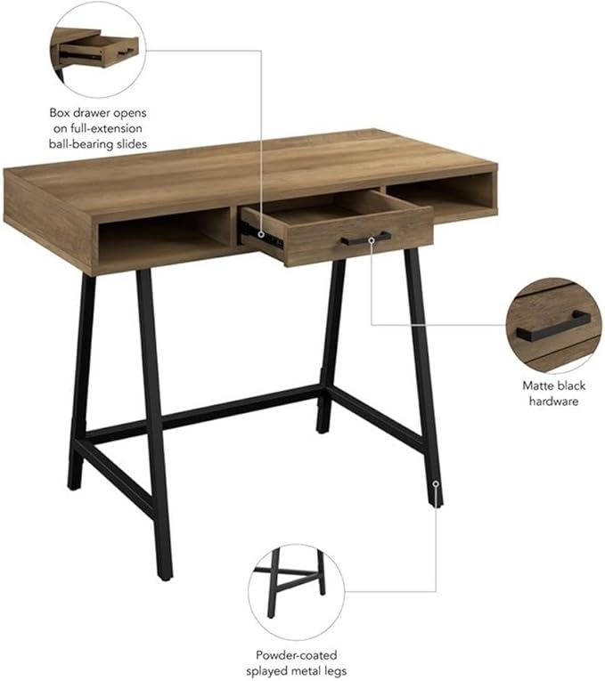 Bush Home Steele 40W Writing Desk in Reclaimed Pine | Compact Computer Table with Storage for Home Office Study Room or Entryway