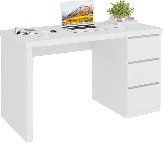 Desk with Drawers White Computer Desk with 3 Drawer Small Space Writing Desk with Drawers for Home Office Modern Simple Design 47 Inch