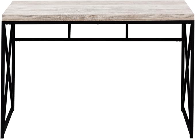 Contemporary Home Office Desk - Taupe Laminate &amp Black Metal Base - Laptop Desk for Small Spaces