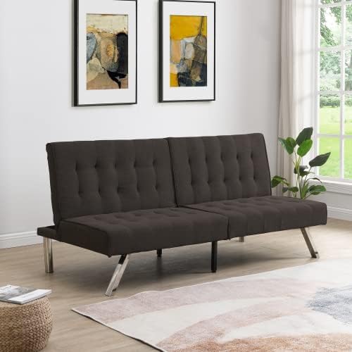 Convertible Futon Sofa Bed Modern 68'' Faux Leather Sleeper Couch for Living RoomGuest Bed Adjustable Backrest Upholstered Recliner Chair Loveseat for Compact Small Space Living Room (Brown New)