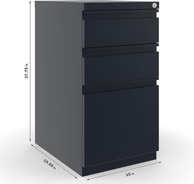 STAPLES 3-Drawer Vertical File Cabinet Letter Size Documents Lockable 19.88 D x 15 W x 27.75 H Black