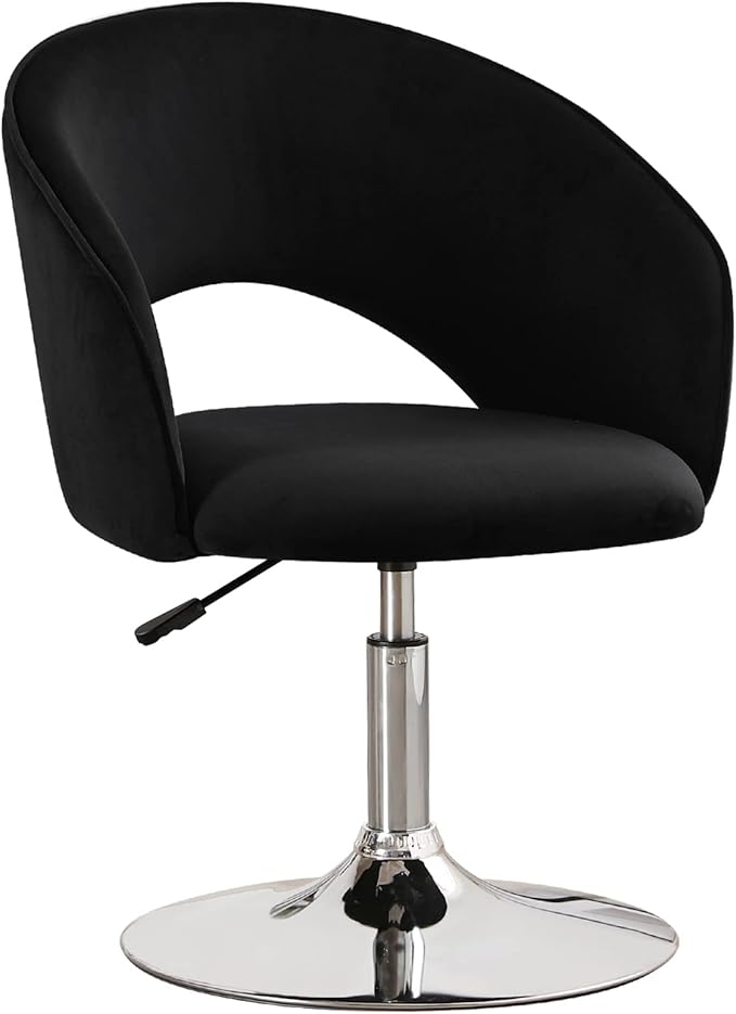 Furnimart Adjustable Black Vanity Chair with Back Velvet Makeup Chair Swivel Accent Chair with Chrome Frame Hollow Backrest Side Chair for Living Room Makeup Room Bedroom (Black)