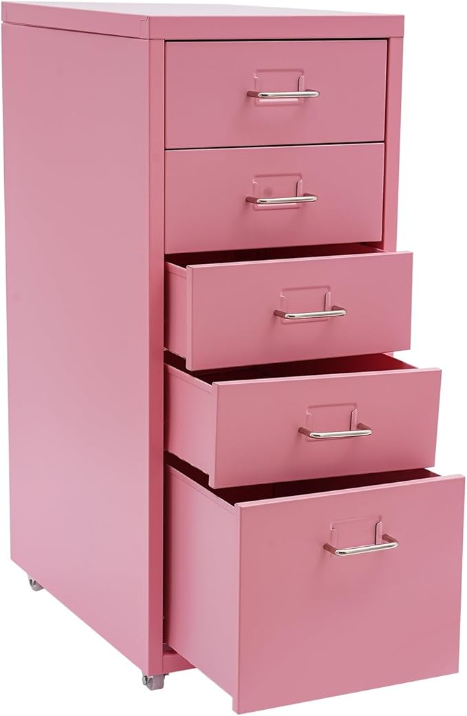 5 Drawer Pink Metal Vertical File Storage Cabinet 5 Drawer File Cabinet with Lock Assembly Required