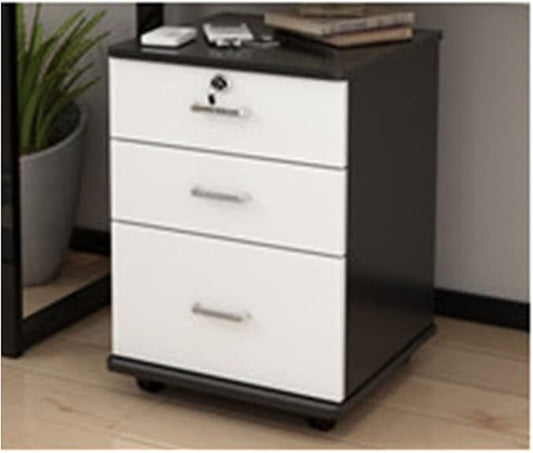 HASMI Filing Cabinet 3 Drawer Wooden Office Cabinet File Storage Cabinet with Lock Floor Stand Wheel Design Movable File Organizer Office Supplies Storage Cabinet (Color : A)
