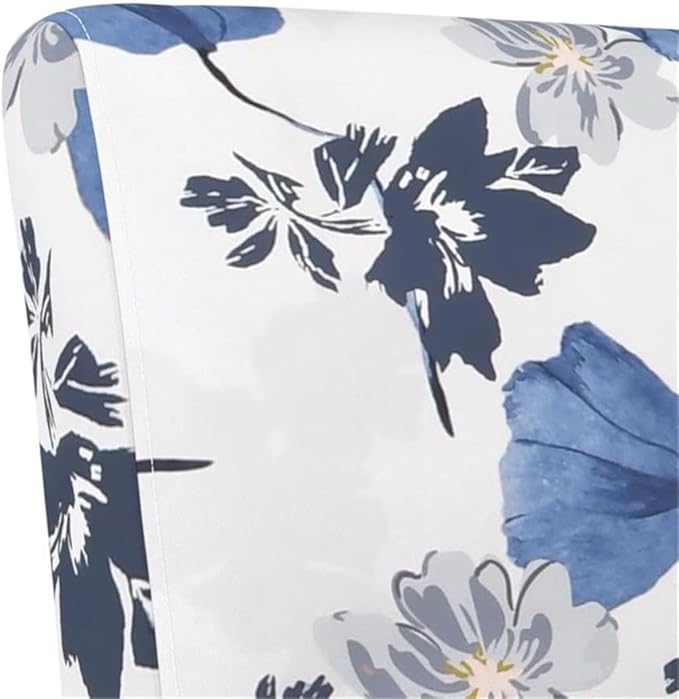 BOWERY HILL Floral Polyester and Solid Wood Slipper Chair Blue and White Upholstered Seat 25.2 x 18.9 x 28.3 in Comfortable Reversible Cushion Modern Accent Chair for Living Room or Bedroom Use