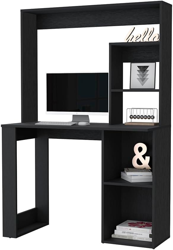 Black Computer Desk with Hutch - Writing Desk for Home Office