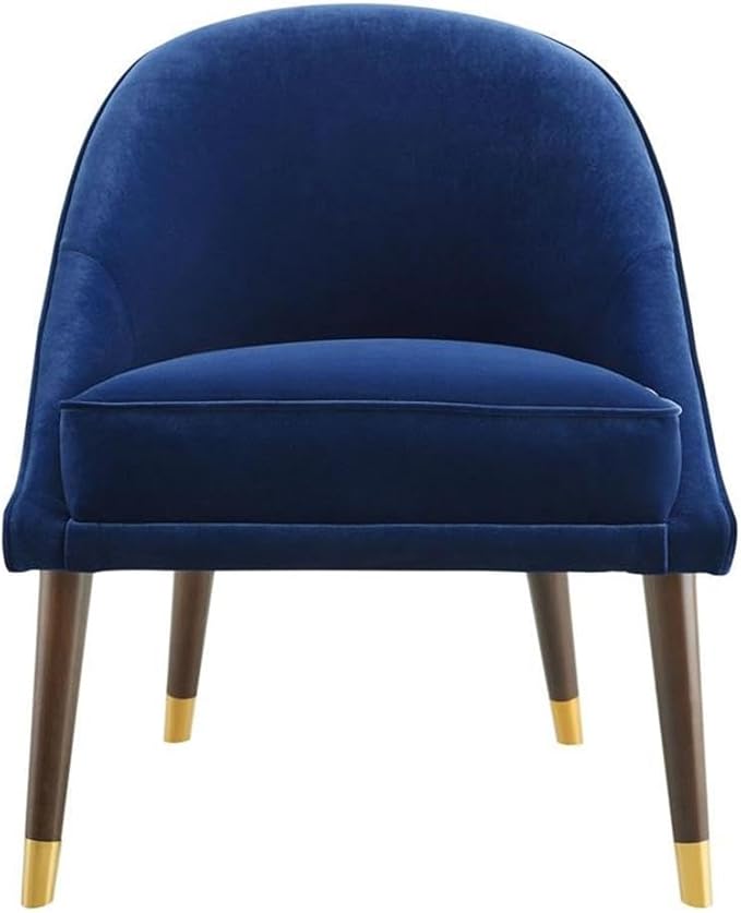 BOWERY HILL Mid-Century Velvet Accent Chair Navy Blue Finish 30 H x 25 W x 27 D Solid Wood Frame Brass Capped Legs Half-Teacup Seat Stylish Comfortable Design for Living Room or Bedroom
