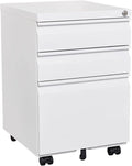 Rolling File Cabinet - 3-Drawer Under Desk Storage with Lock Removable Hanging Rods Pencil Tray - Fully Assembled Except Casters for Home Office