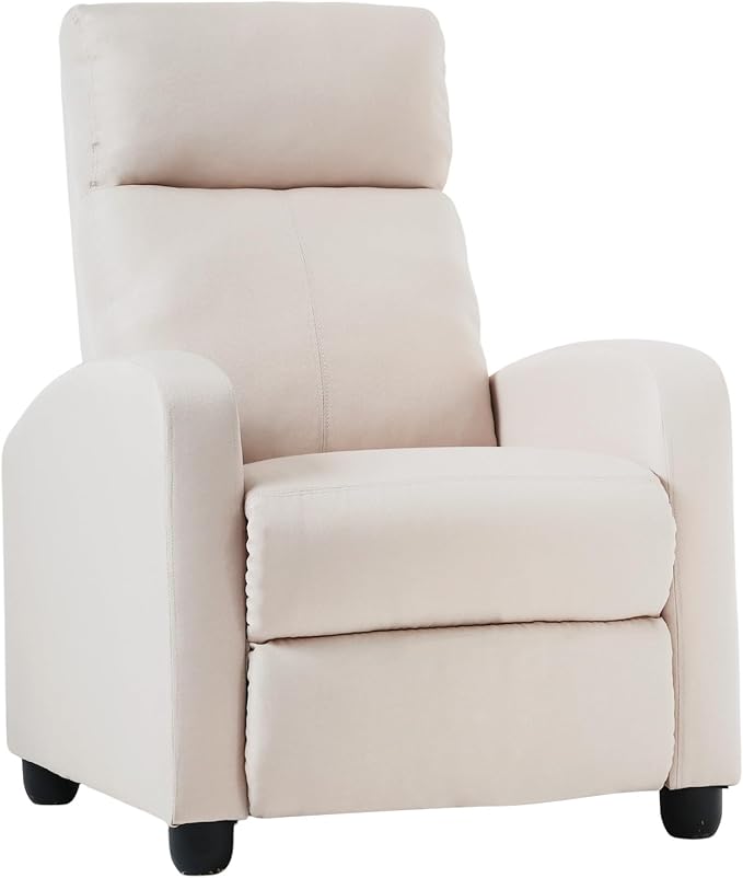Recliner Chair for Adults Living Room Chairs Reading Chair with Fabric Padded Seat Backrest Modern Reclining Easy Lounge Bedroom Chair Recliner Chair for Bedroom (Beige)