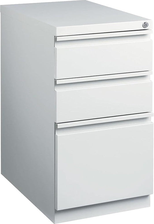 STAPLES 3-Drawer Vertical File Cabinet Letter Size Documents Lockable &amp Mobile 23 D x 15 W x 27.75 H Light Gray