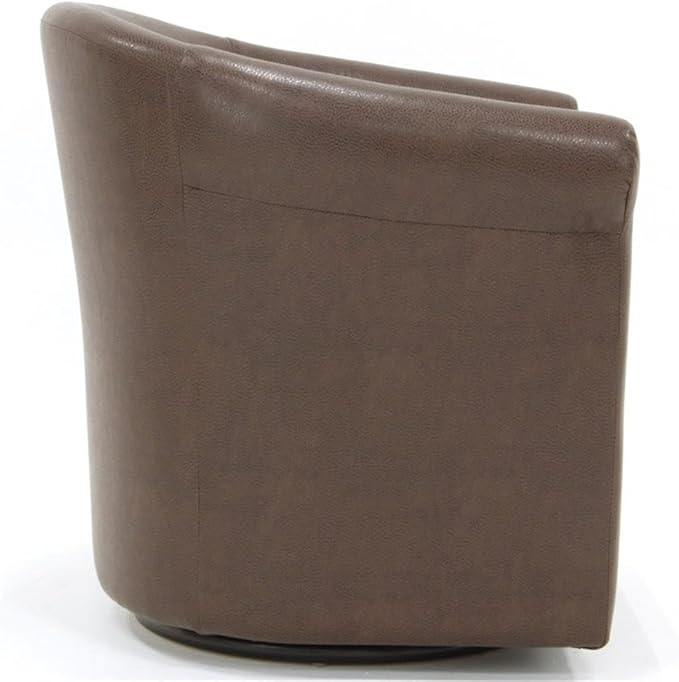 Pemberly Row Traditional Faux Leather Swivel Club Chair 30.5 in Wide Brown Finish Padded Removable Seat Rounded Arms 360 Degree Swivel Base Comfortable Accent Chair for Living Room or Reading