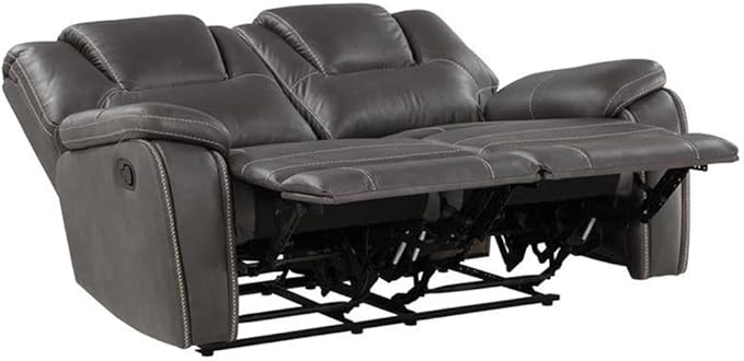Steve Silver Katrine Charcoal PU Manual Love Seats Two Built-in Recliners Luxurious Padded Charcoal Faux-Leather Baseball Stitching 62 L x 36 W x 39 H Grey
