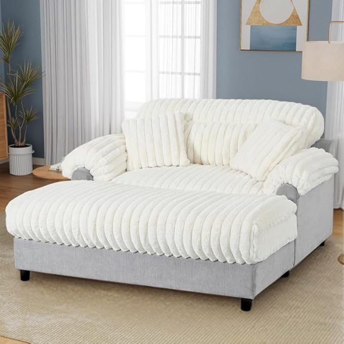 Polibi Modern 65.25 Chaise Lounge Sofa Ultra-Soft Accent Chair with Pocket Spring Cushion Ergonomic Backrest and 2 Pillows Deep Seat for Living Room Beige