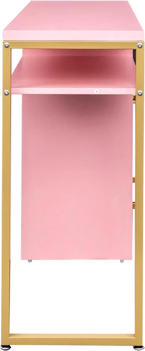 Computer Gaming Desk - 37.8 L x 13.78 W x 30.71 H Home Office Desk with Storage Writing Desk Modern Simple Study Corner TableMakeup Dressing Table Home Office Desks for Bedroom pink