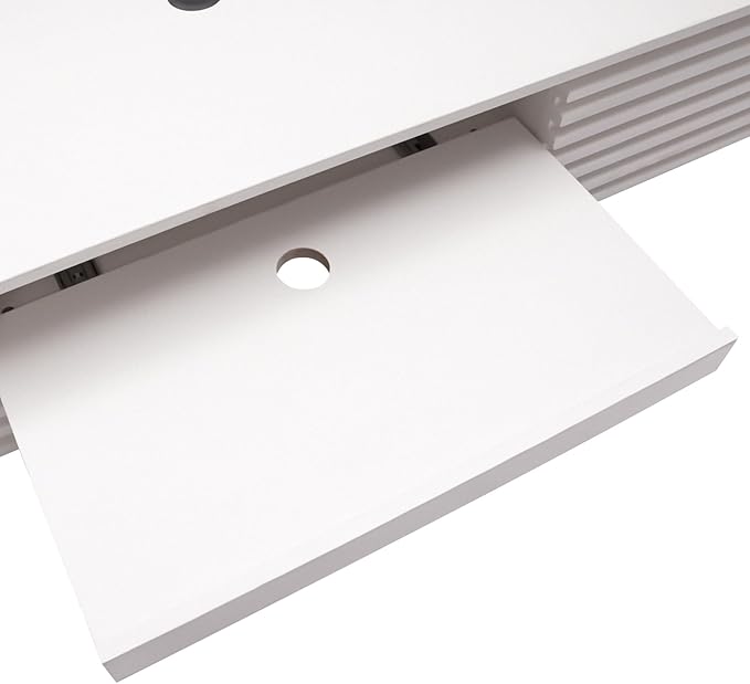 Wall Mounted Table with 2 DrawersWall Mount Office Desk with Pull-Out Keyboard Tray and Cable HoleFloating Computer Desk for Studyroom BedroomWhite