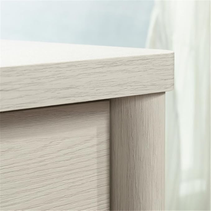 Pemberly Row Contemporary Engineered Wood Desk Glacier Oak Finish Spacious Work Surface 2 Drawers with Metal Runners Adjustable Shelf CPU Tower Storage Rounded Corners Home Office or Bedroom