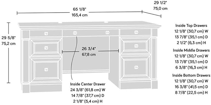 Sauder Palladia Office Desk with Drawers Executive Desk with File Cabinet Storage Cable Management Keyboard Tray in Glacier Oak Finish