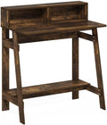 Pemberly Row A-Frame Computer Desk 31.6 x 17.9 x 35.5 in Amber Pine Particle Board Built-in Desk Hutch Contemporary Industrial Style Compact Study Desk for Home Office or Bedroom