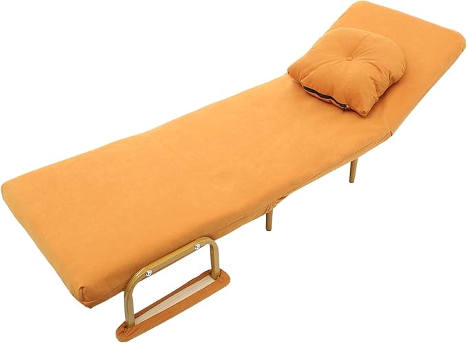 Convertible Sofa Bed Folding Sleeper Chair with 5-Position Adjustable Backrest Pull Out Couch Folding Sofa Bed for Living Room Bedroom Office Dorm and Small Spaces (Orange)