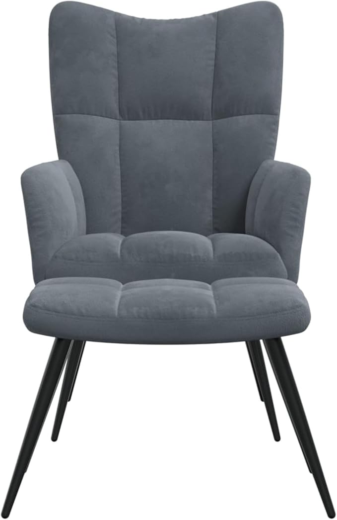 Recliner Chair with Stool Dark Grey Velvet Armchair Living Room Recliner Chair Backrest Adjustable TV Chair TV Chair - 328085