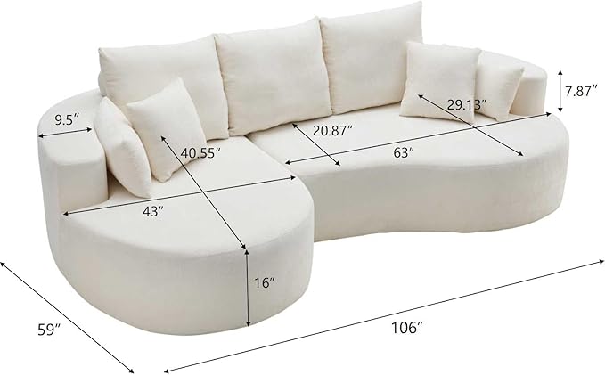 Christopher Knight Home Carden 106 Curved Modular Sectional Sofa Comfy Sofa Couch with Chaise Lounge Modern Cloud Couch with Deep Seat Fabric Upholstered Seating Set for Living Room Bedroom White