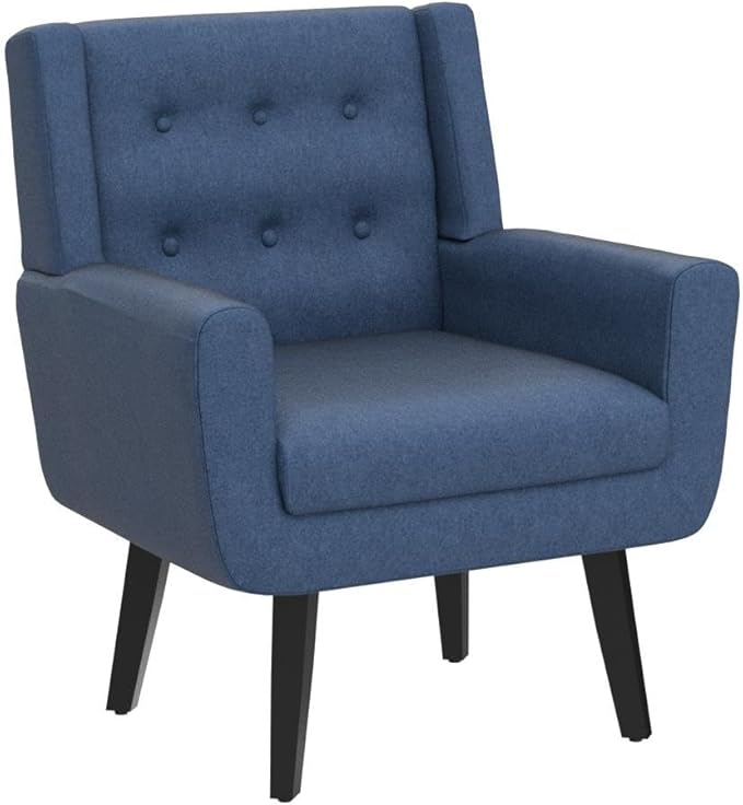 AVAWING Set of 2 Morden Accent Chair Mid-Century Modern Upholstered Sofa Chair with Rubber Wood Legs Comfy Linen Fabric Armchair for Living Room Bedroom Office (Blue)