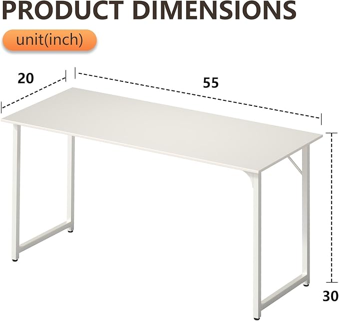 BestOffice Computer DeskHome Office Desk Modern Simple Style for Home Office Study Writing (White 55 Inch)