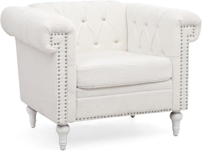 White Chesterfield Chair Upgrade Sherpa Accent Chair Chesterfield Upholstered Club Wingback Chair Button Tufted Sofa Chair for Living Room Bedroom Office