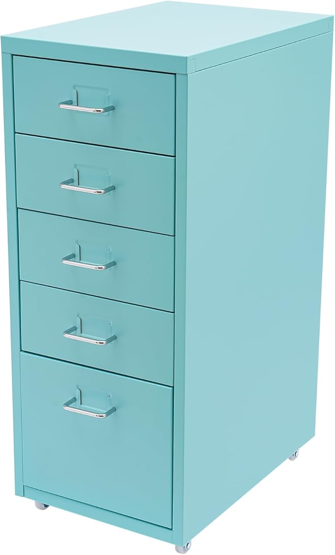 5-Drawer Chest Mobile Storage Cabinet with Wheels Under Office Desk Rolling File Cabinet with Storage Drawers Makeup Drawer Unit for Closet Pencils Scissors (Blue)