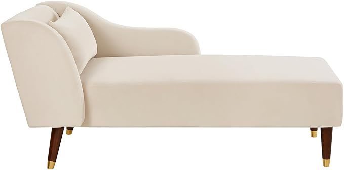 58 Modern Velvet Sofa Chaise with Tilted Backrest Comfortable Luxurious Lounge Chair with Curved Armrests Stylish Sofa Couch with Solid Wood Legs for Study Room Apartment Bedroom Living Room Beige