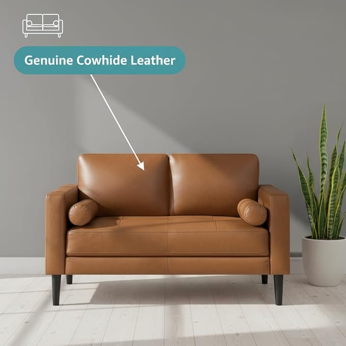 Naomi Home Genuine Leather Loveseat - Revel in Exquisite Leather Opulence - Unparalleled Luxury Mid Century Loveseat Embodiment of Cozy Lounging and Contemporary Design Tan