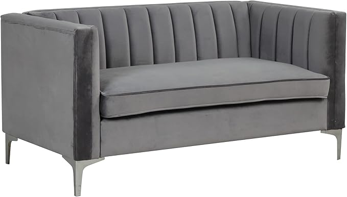 Morden Fort Velvet Loveseat Sofa 55 Modern Soft Loveseat Easy to Clean and Install Furniture Small Loveseat for Living Room Lounge Office to Read and Relax Grey