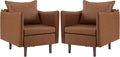 MOJAY PU Leather Accent Chairs Set of 2 Mid-Century Modern Armchair Club Lounge Chair with Removable Pillow &amp Sturdy Legs for Living Room Bedroom Reception Office (Brown)