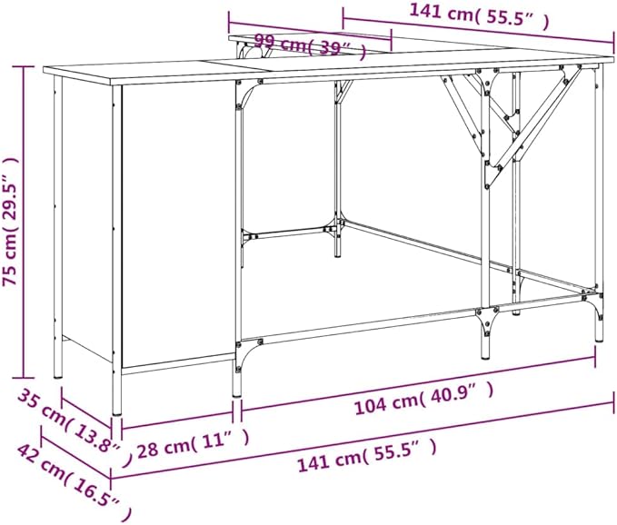 Desk Black 141x141x75 cm Engineered Wood-Computer DeskOffice Work DeskLapT O P Table for student and workerStudy TableWriting Desk for BedroomHomeOffice