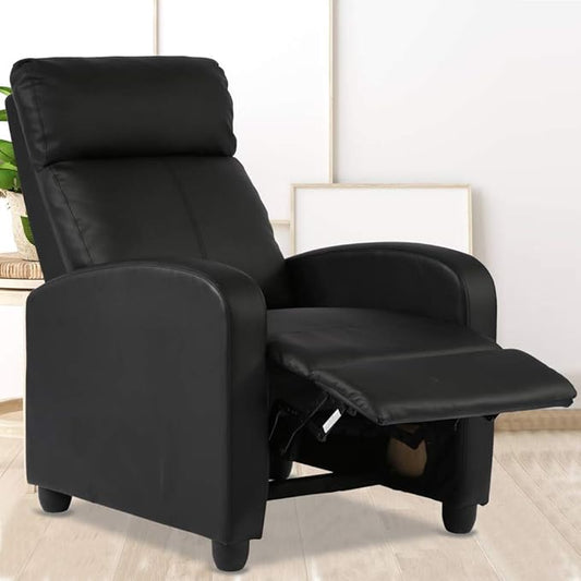 Dkeli Recliner Chair for Living Room Padded Wide Seat Sofa PU Leather Reclining Chair with Footrest &amp Backrest Wingback Heavy Duty Modern Single Sofa Home Theater Seating Easy Lounge Black