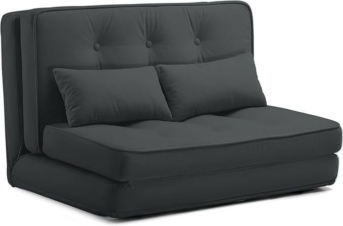 LUCKLIFE Folding Sofa Bed Convertible Floor Sofa with Pillows Fabric Floor Couch &amp Memory Foam Foldable Mattress with Washable Cover for Living Room Guest Room Dorm (Black)