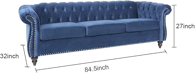 AVZEAR 3 seat Sofa Velvet Living Room Large Sofa Modern Chesterfield Fabric Modern 3 Seater Couch Furniture Classic Tufted Chesterfield Settee Sofa Blue
