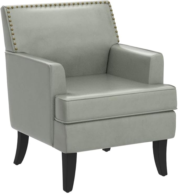 HULALA HOME Modern Faux Leather Accent Chair Comfy Upholstered Sofa Chair with Nailhead Trim Living Room Bedroom Armchair with Wood Legs Sage