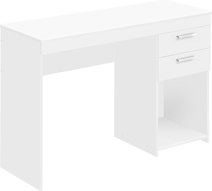 Techni Mobili Engineered Wood Writing Desk with Drawers and Storage and Open Compartment - A 47.5” Wide Home Office Desk with Drawers for Ample Storage- White Desk with Storage