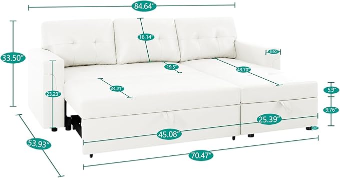 Naomi Home Transform Any Space: Sleeper Sectional Sofa with Convertible Sofa Bed &amp Inviting Chaise &amp Durable Cushions for Lounge Living Room - White/Air Leather