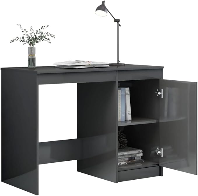 Office DeskIndustrial Gaming TableSmall Standing Deskfor Small SpaceHome Office TableSimple StyleDesk High Gloss Gray 39.4x19.7x29.9 Chipboard
