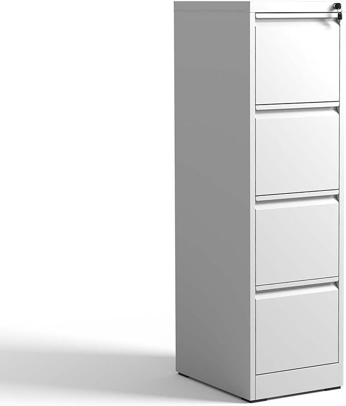 4 Drawer Small File Cabinet with Lock Under Desk Locking Drawers Storage Cabinet Organizer for Home Office Filing CabinetsWhite