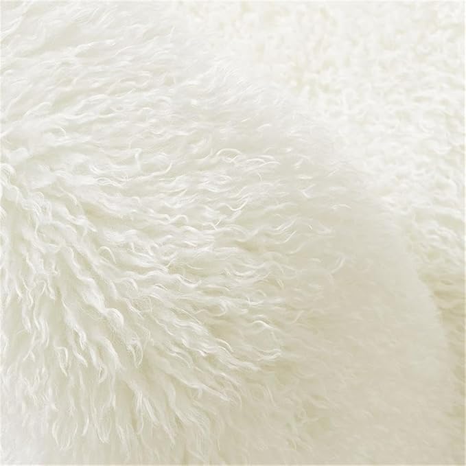 MAKLAINE Contemporary Faux Fur Upholstered Accent Chair White Rounded Backrest Low Profile Armless Design Sled Base with Non-Marking Foot Caps Modern Living Room or Bedroom Seating Fully