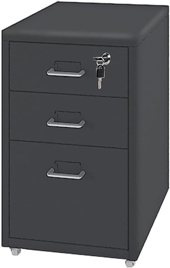 Vertical Filing Cabinet Metal Mobile File Cabinet with Lock and Casters 3/5 /6/8 Drawer Home Office Cabinet for A4 File (Color : Black Size : 3)