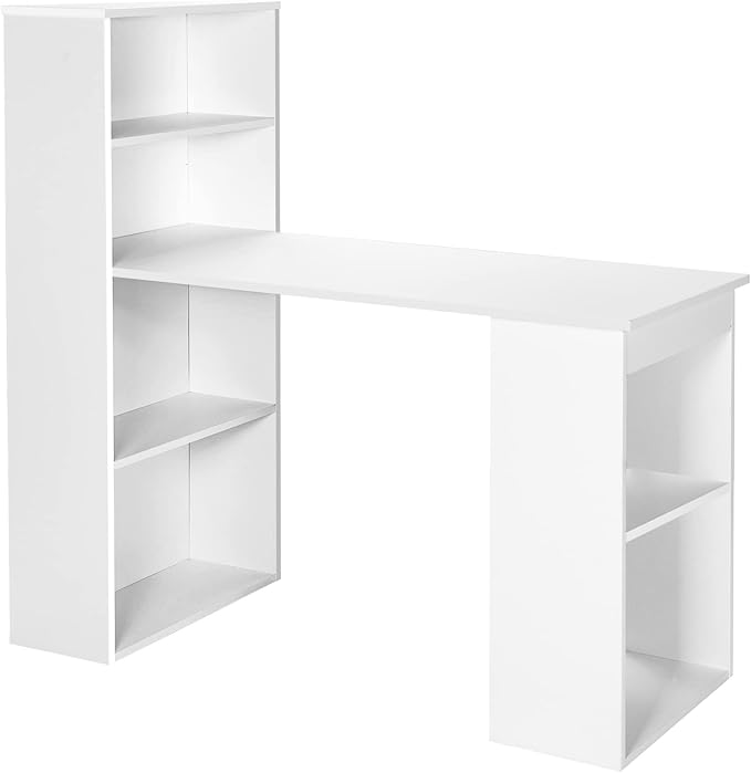 IFANNY White Computer Desk w/Bookshelf Modern Home Office Desk w/Storage Shelves &amp CPU Stand Space-Saving Design Compact Corner Computer Workstation for Small Spaces