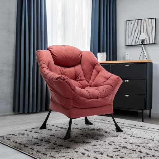 HollyHOME Lazy Chair with Armrest and Side Pocket Comfy Accent Lounge ChairLeisure Sofa Armchair for Living Room Bedroom Dorm or Small Spaces Oversized Reading Sofa Chair Textured Brick Red