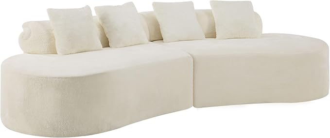 Aoowow 111.4 Modular Sectional Sofa Modern Minimalist Curved Sofa Comfy Deep Seat Curved Sofa with 4 Pillows Memory Foam Couch with Chenille Fabric 3 Seater Cloud Couch for Living Room White