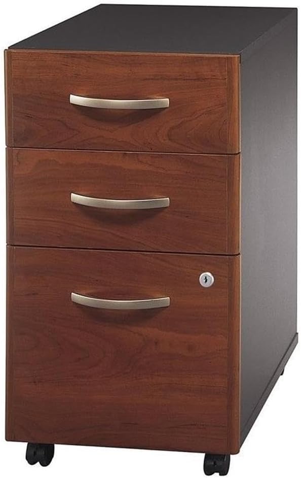 Pemberly Row 3-Drawer Mobile Filing Cabinet Hansen Cherry Finish Locking Legal File Drawer Rolling Under-Desk Storage Fully Finished Interiors Office Supplies Organizer