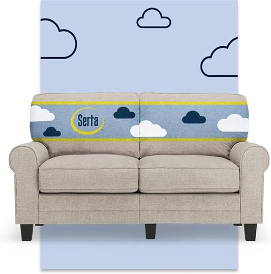 BOWERY HILL 61 Rolled Arm Loveseat Sofa Light Gray Upholstered Anti-Pilling Polyester Fabric Removable Covers Compact Modern Design Solid Wood Frame Living Room Two-Seater Couch